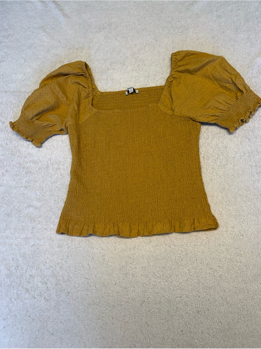 Madewell Mustard Puff Sleeve Smocked Crop Top